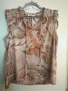 DR2 Floral Ruffle Tie-Neck Camisole - Pink/Brown/Mauve/Beige/Rust